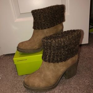 Heeled booties with fur around the top